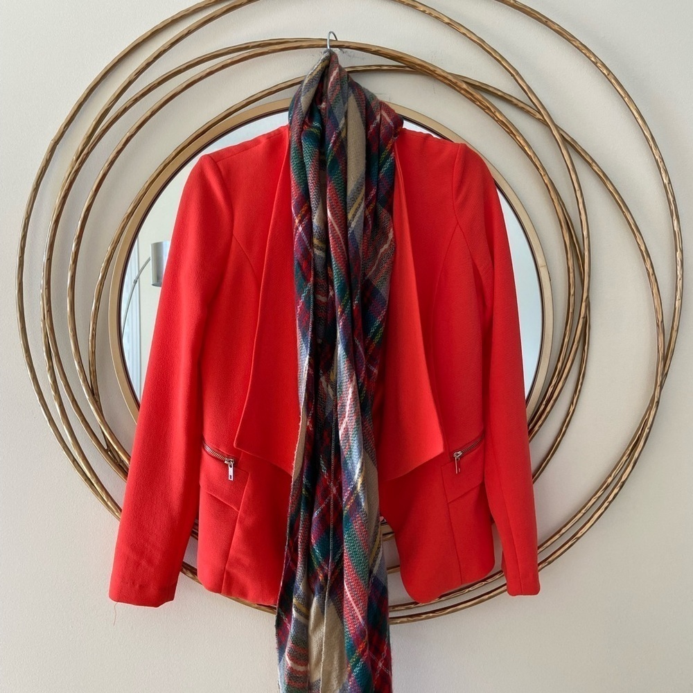 Coral orange waterfall front zipper front pockets blazer S - Picture 9 of 13